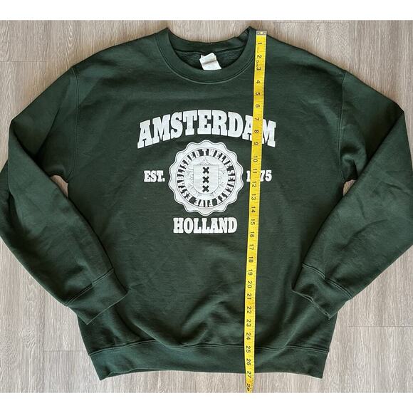 Amsterdam Holland Graphic Sweatshirt Green Gildan Heavy Blend Size M Unisex - Picture 4 of 6